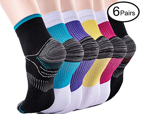 Firmrock Calcetines de compresión para mujeres y hombres Fascitis plantar con soporte para arco - Calcetines de pie de compresión de corte bajo, mejores para deportes atléticos (6 pares)