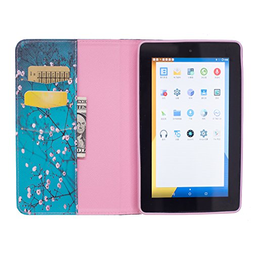 Für Amazon Fire 7 Hülle,SKYXD Leder Klappbar PU Folio Klappbar Schutzhülle [Auto Schlaf/Wach Funktion] Standfunktion Magnet Klapphülle Zubehör Handy Tasche für Amazon Fire 7 (7 Zoll-2015 Modell) Case Bookstyle Flip Leather Cover – Blumen - 5