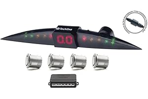 TECH ONE Sensores Aparcamiento Coche Prime, Universal 4 sensores asistentes de Aparcamiento con Pantalla de Color LED, Kit de Alarma de Audio de Marcha atrás - Gris Oscuro