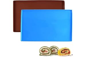 LZYKJGS 2 Pièces Cuisson Plateau en Silicone, Plaque à Pâtisserie en Silicone, Tapis de Cuisson Silicone, Tapis Rouleau Gâteau, Plateau Rouleau Suisse Silicone, pour Faire Petits Pains, Biscuits (2 Couleurs)