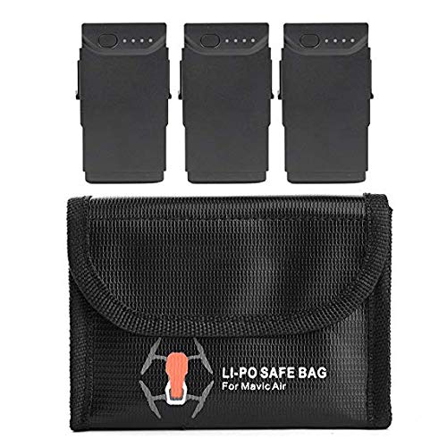 Preisvergleich Produktbild shangjunol Drei Packungen(L) Hitzebeständige Explosionsgeschützte LiPo Akku Schutztasche bewegliche Schwarze Aufbewahrungstasche für DJI Mavic Air
