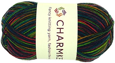 Charmkey Painted Sock Yarn Baby Soft Thin 2 Fine Colourful Prints Wool Ease Blended 3 Ply Superwash Acrylic Self Striping Thread for Stocking Glove Hat, 1 Skein, 3.53 Ounce (Romantic Cocktail)