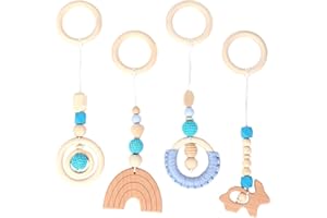 FENYW 4 Pezzi Giocattoli Appesi per Palestra in Legno, Rimorchio da Palestra per Bambini Archi da Gioco in Legno, Rimorchio per Arco da Gioco in Legno per bambini da 0 a 6 mesi e anziani…