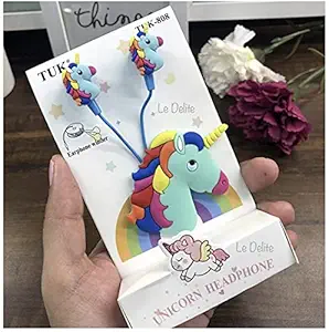 Le Delite Unicorn Earphones with mic , Stylish Earphones for Kids , Beautiful Headphones with Winder, Birthday Gift for Girls Kids . Cartoon Lead for mobiles Kid?s Laptop Wired earpiece earplugs