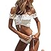 Produktbild Bikini-Set Internet Damen Einfarbig Schulterfrei Crop Tops Reizvolle Bademode + Vintage Farbdruck Badeshorts Mode Swimwear Beachwear Badeanzug High Waist Bikini Set (Weiß, M)