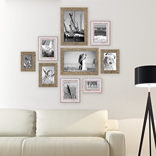 9er Set Bilderrahmen für grosse Bilderwand Strandhaus Vintage Shabby-Chic 10×15 bis 20×30 cm inklusive Zubehör - 4