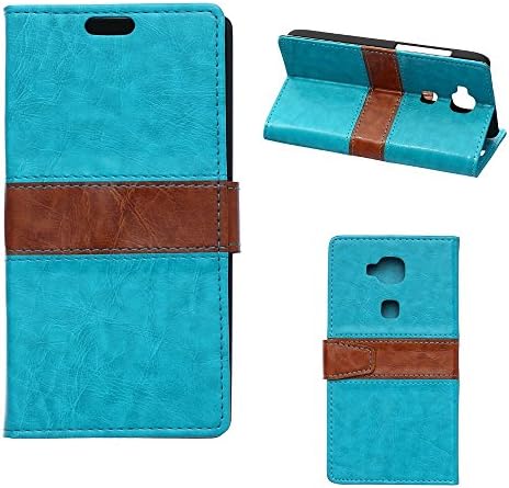 Huawei Ascend G8 Flip Wallet Case, Premium Genuine Quality Double Color Design Flip Leather Wallet Case with 2 Card Slots and Convenient Stand Function for Huawei Ascend G8 - Blue