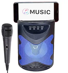 Techobucks High Bass Portable Wireless Bluetooth Speaker with Wired Mic, LED Colourful Lights, Mobile Stand, Carrying Handle, AUX,USB,FM Support