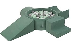 KiddyMoon Area di Gioco in Schiuma con Tondo Piscina di Palline per Bambini Piscina (300 Palline) + Version 5, Verde del Bosco: Bianco/Grigio/Menta