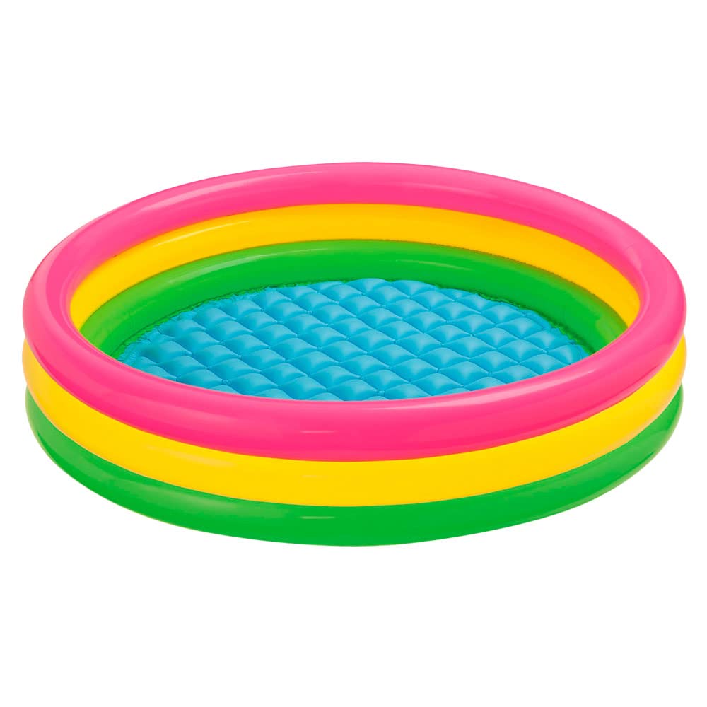 Intex-156162 Piscina 3 Anelli, Colore rosa, giallo, verde, 114 x 25 cm, 57412