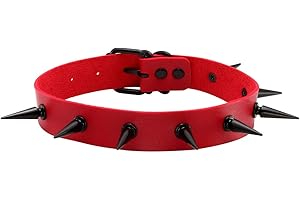 Eigso Gothic Punk Necklace Studded Collar Choker and Metal Spike Bracelet Wide Strap for Men