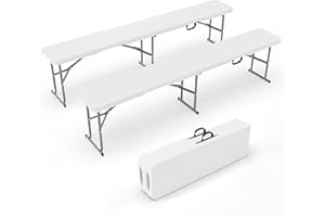 Bonnlo 2er-Set Klappbank – Gartenbank Wetterfest aus Kunststoff, Sitzbank Flur, Bierbank, ideal für Garten, Camping & Outdoor, 182 x 28 x 43 cm, Weiß