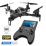 Holy Stone HS230 Drone avec Caméra HD 720P 120°Grand Angle,Émetteur avec Écran LCD 5.8G, RC Avion telecommandé Mini hélicoptère Quadricoptère, 2*Batteries, Jouet Cadeau pour Débutant et Adulte,Enfant