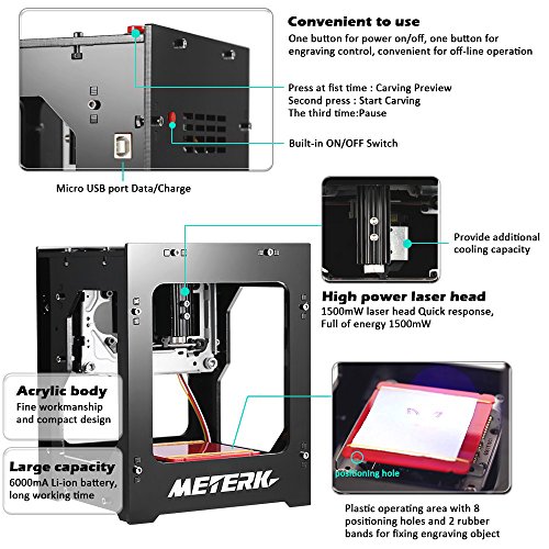 Meterk Máquina de Grabado Láser 1500mW Mini DIY Bluetooth USB inalámbrico Bluetooth4.0 para IOS/Android/PC - Meterk