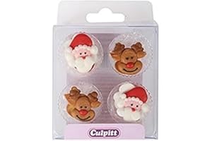 Culpitt Santa & Rudolph Sugar Pipings, Edible Royal Icing Decorations, Festive Red Cake and Cupcake Toppers, Pack of 12