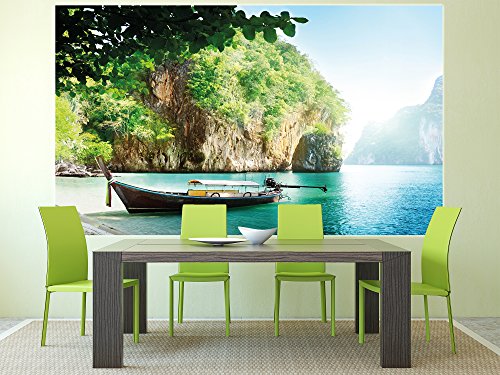 Poster Fischer-Boot in tropischer Bucht Wandbild Dekoration Urlaub Reisen Strand Paradies Bay Natur Insel Meer Travel Beach | Wandposter Fotoposter Wanddeko Wandgestaltung by GREAT ART (140 x 100 cm) - 5