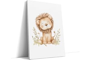 AKINDA Art Gallery - Stampa da Parete 30 x 40 cm - Disegno Leoncino - Bianco - Colore Pastello - Quadro Cucina - Disegni Bambini - Idea Regalo per Arredo Casa