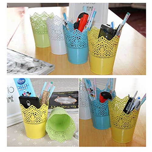 Metall Schneiden Pflanze Vase Topf Stift Make-up Bürstenhalter Schreibtisch Ordentlich Organizer Veranstalter Aufbewahrungskorb – Weiss - 9