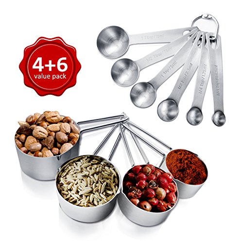 AckMond Edelstahl 4er Set Messbecher + 4er Set Messlöffel für trockene und flüssige Bestandteile - Präfekt zum Kochen oder Backen