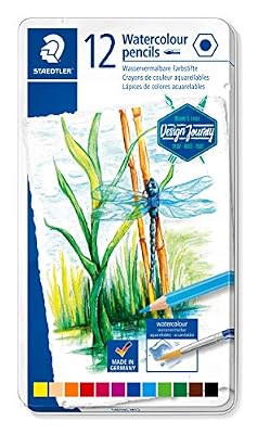 Staedtler Crayons de couleur aquarellables de haute qualité pour artistes, Utilisables à sec ou à l'eau, Mine douce et tendre de 3 mm, Boîte en métal avec 12 couleurs différentes assorties, 14610C M12