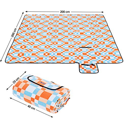 Songmics 200 x 200 cm XXL Picknickdecke Fleece wärmeisoliert wasserdicht mit Tragegriff GCM73C - 3