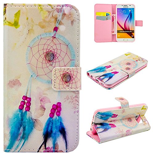 Preisvergleich Produktbild CaseHome Samsung Galaxy S6 Hülle,Schutzhülle Tasche Leder Mit Kartenfach Magnetverschluss Standfunktion Slim-Schutzhülle Folio Schalen Fall Mit Karten- / Geldscheinfach Für Samsung Galaxy S6-Rosa Traumfänger