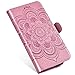 Produktbild QPOLLY Kompatibel für Xiaomi Mi 9 Hülle,PU Leder Klapphülle Mandala Blumenmuster Ledertasche mit Kartenfach im Brieftasche-Stil Magnet Schutzhülle Standfunktion Handytasche Book Case,Roségold