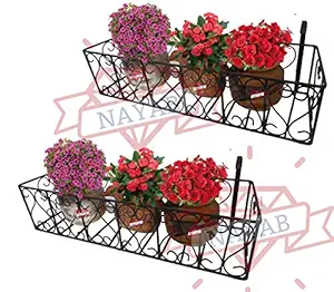 NAYAB Vintage Design Plant Stand Hanging Basket for Railing Fence Wall Balcony Vertical Garden Home Indoor Outdoor (Black Heart Without Pot, 2), 2 Pieces