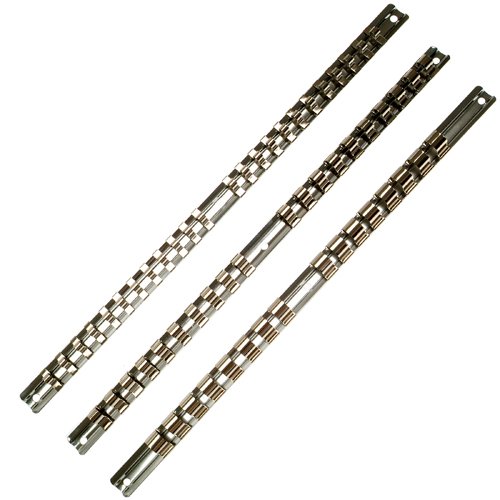 3 x Aufsteckschiene / Klemmleiste / Nusshalter / Aufsteckleiste / Ordnungssystem mit 60 verschiebbare Clips für 1/4" 3/8" 1/2" Vierkant Nüsse Einsätze, 420 mm