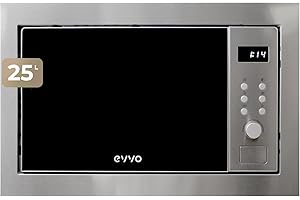 Microondas integrable EVVO Mi35 Inox, 25L de Capacidad, Grill 1000W, Puerta y Marcos Efecto Brillante, Multifunción, 8 Funciones, Temporizador 60 Minutos, Display Digital (Acabado Inox)