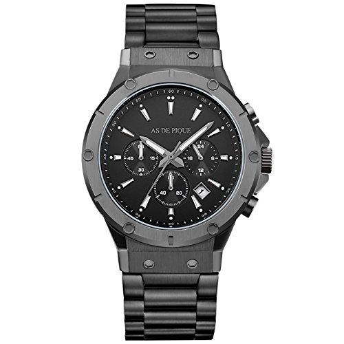 AS DE PIQUE Master Quarzuhr Chronograph Datum Stoppuhr 100 Meter wasserdicht schwarz AS DE PIQUE Master Quarzuhr Chronograph Datum Stoppuhr 100 Meter wasserdicht schwarz