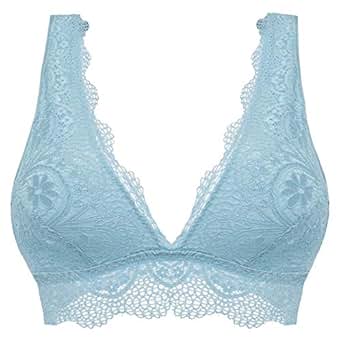 YIANNA Women's Comfortable V-neck Lace Bra Top Wirefree