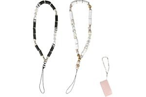 melebellot 2Pcs Dragonne de Téléphone Portable Sangle Perlé,Chaine Telephone Portable Dragonne Mobile Bracelet de Perles Anti-Perdu Longe Lanière de Téléphone,Bijoux Telephone Portable(Noir, Blanc)