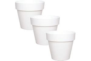 ‎IDEA-STATION idea-station IBI Blumentopf Set 3 x 14 cm - weiß - bruchsichere Blumentöpfe aus Plastik für verschiedenste Pflanzen, Blumen oder Kräuter - Matte Übertöpfe für innen und außen