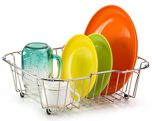 ipegtop Edelstahl über Spüle Dish Trocknen Drainer, Geschirrspüler Korb mit Besteck Tablett und Tropfschale Utensilienhalter Küchenorganisator