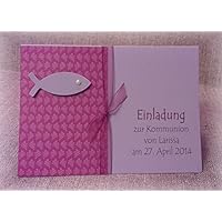 Einladung Einladungskarte Kommunion Konfirmation Taufe Fisch personalisierbar brombeer flieder lila