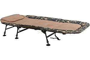 CARPZILLA Fishing Bed with 6 Adjustable Legs Folding Portable Large Bedchair Built-in Pillow Flat Out 215 x 95cm Wide 150kg Capacity Overnight Camping Fishing Equipment Fishing Accessories Camo