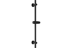 Görbach Barra de Ducha Acero Inoxidable 70 CM, Columna Sin Grifo con Soporte de Alcachofa de Ducha y Soportes de pared, Barra de Ducha Ajustable en Altura Negro