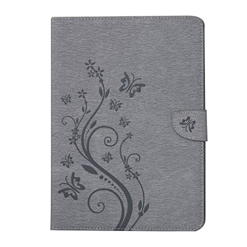 SZHTSWU Kunstleder Tasche für iPad 2 3 4, Magnetverschluss Schmetterling Blumen Series PU Leder Tasche Hülle Schutzhülle Flip Wallet Case Ledertaschemit Kartenfächern und Ständerfunktion für Apple iPad 2 3 4 (Grau)