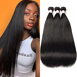 CYNOSURE Brazilian Straight Hair 3 Bundles Grade 9a Unprocessed Straight Human Hair Extensions Natural Black (22 24 26inches)
