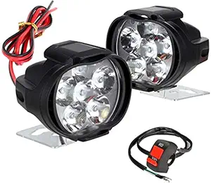 Allextreme EXL3FWS Imported 6 LED Fog Light Waterproof Pod Driving Spot Head Lamp with Handlebar Switch for Bikes Cars and Motorcycle (10W, White Light, 2 PCS)