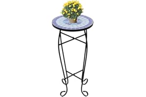 Tidyard Table d'Appoint Mosaïque pour Jardin/Terrasse/Balcon Style Moderne Bleu et Blanc