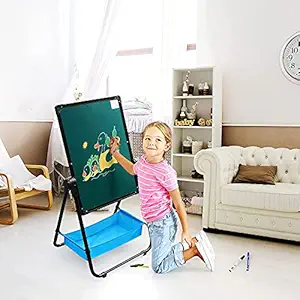Buizel Kids Easel Board Double Sided Drawing Board for Kids Height Adjustable Folding Magnetic Whiteboard 360 Degree Rotating Kids Table.