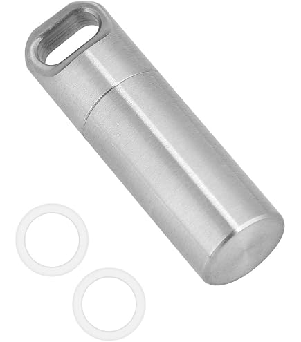 Ganzoo Portapillole Impermeabile Con Portachiavi – Piccola Capsula In Alluminio Per Medicine, Contanti O Piccoli Oggetti – Colore Argento - 4