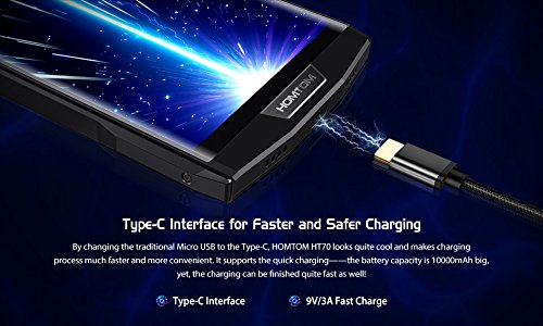 HOMTOM HT70 - Smartphone Android 7.0 4G da 6.0 pollici (rapporto 18: 9), batteria da 10000 mAh Â  ricarica rapida, Octa Core da 1,5 GHz 4 GB + 64 GB, fotocamera tripla, OTG tipo-C - Argento