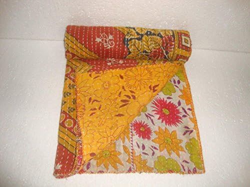 Vintage Kantha Quilt Baby Toddler Throw Handmade Indian Bohemian Bedspread Reversible Cotton Ethnic Home Bedding Blanket Q3437