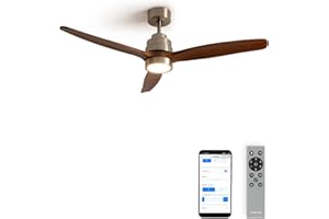 CREATE / WINDSTYLANCE/Ventilador de techo con luz níquel aspas madera oscura con Wifi y mando / 40W, Silencioso, Ø132 cm, 6 velocidades, temporizador, verano-invierno, doble altura