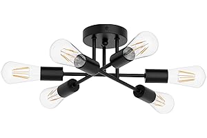 K-Bright luz de techo retro 3 brazos 6 luces lámpara de techo ajustable candelabro sala de estar, comedor, cocina candelabro, puede usar una variedad de bombillas de máximo 40W (Sin bombilla).