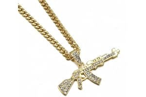 Gionatan Shop Collana con Pendente Moda Hip Hop Punk Ciondolo Fucile AK-47 con Strass Brillanti Colore Oro