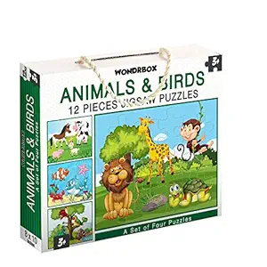 WONDRBOX Animal and Birds Jigsaw Puzzle for Kids of Age 3-5 Years, Set of 4 (Multicolour, Size 10X8 inches)